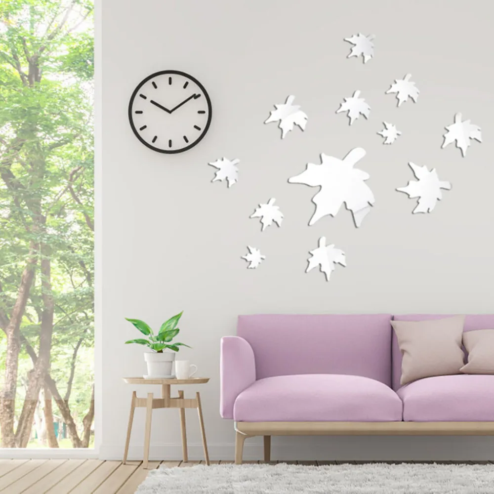 Acrylic 3D Maple Leaf Combination Mirror Effect Wall Sticker Decal Home Decor Autumn maple leaves falling stickers for parlot | Дом и сад