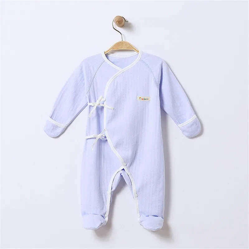 -Baby Clothes Footed Pajamas with Mitten Cuffs Blet Closure 100% Cotton Solid Color Soft Cute Baby Footies Sleepers 0-6 Months |
