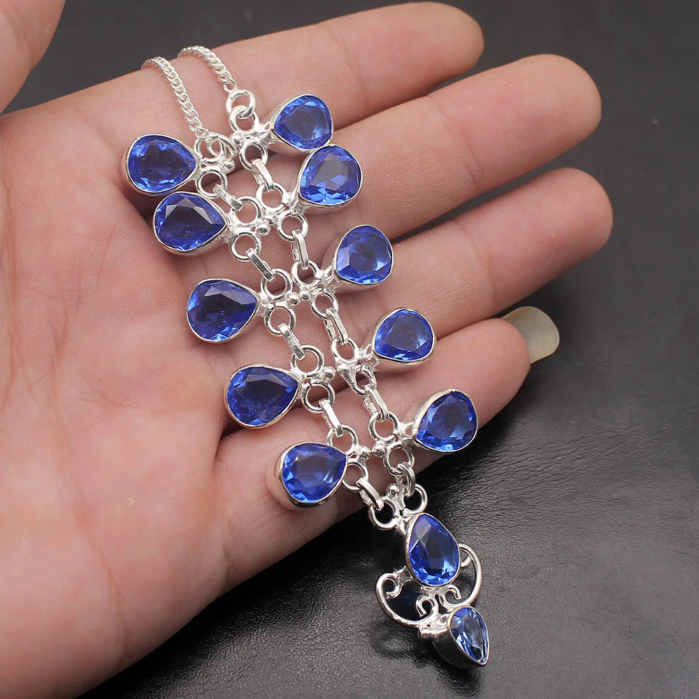 Hermosa Fantasy Gems Ocean BlueTopaz Silver Color Chain Charms Necklace Women Prom Dresses A54 | Украшения и аксессуары