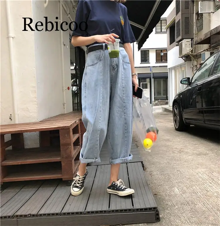 

Women Summer Loose Wide Leg Denim Pants High Waist Jeans 2019 Female Loose Wide Leg Trousers Vintage Ladies Slim Jeans