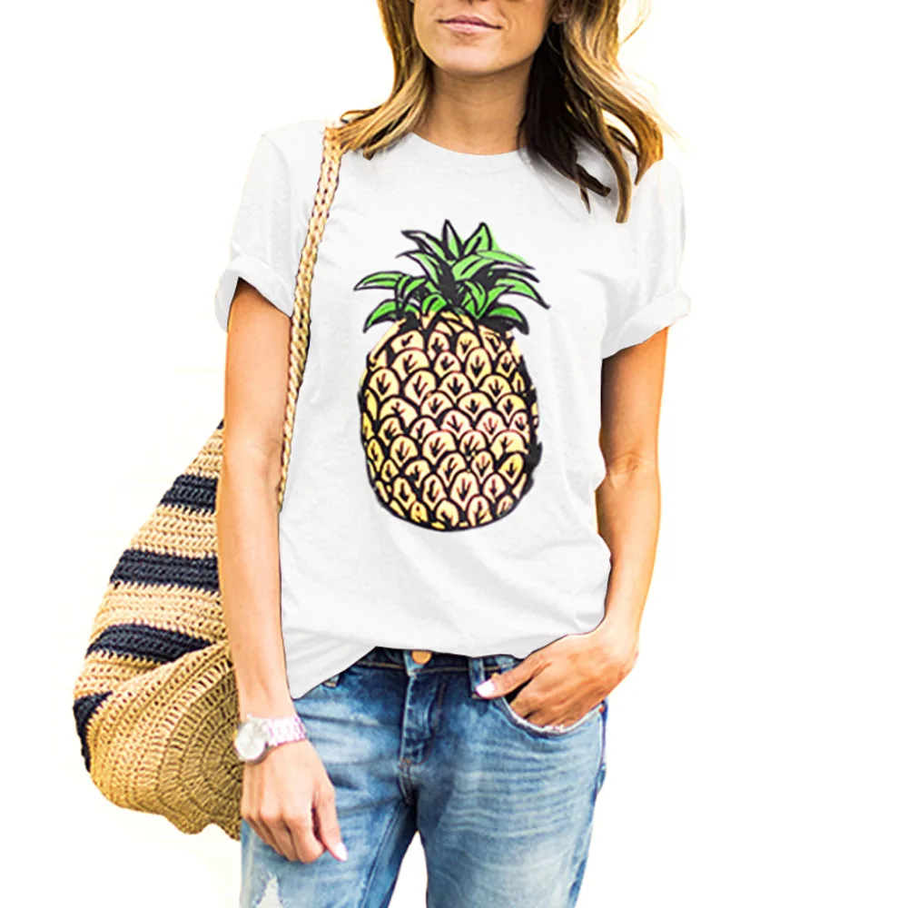 Новинка женская футболка летние топы с короткими рукавами и принтом ананаса