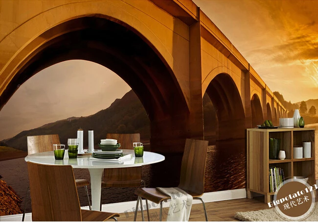 Новейшие 3D фрески красивый золотой мост Озерный пейзаж фоновая бумага для