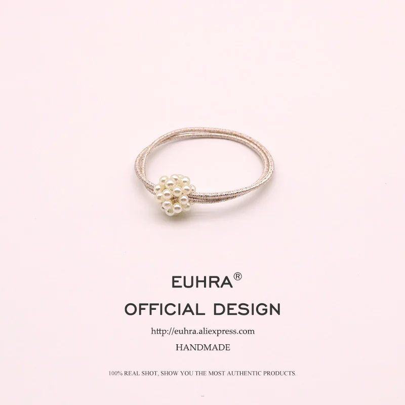 EUHRA, 4 цвета, маленькие жемчужные шарики, бисер, эластичная резинка для волос для женщин, Детская резинка, высокая эластичность - Цвет: Color 3