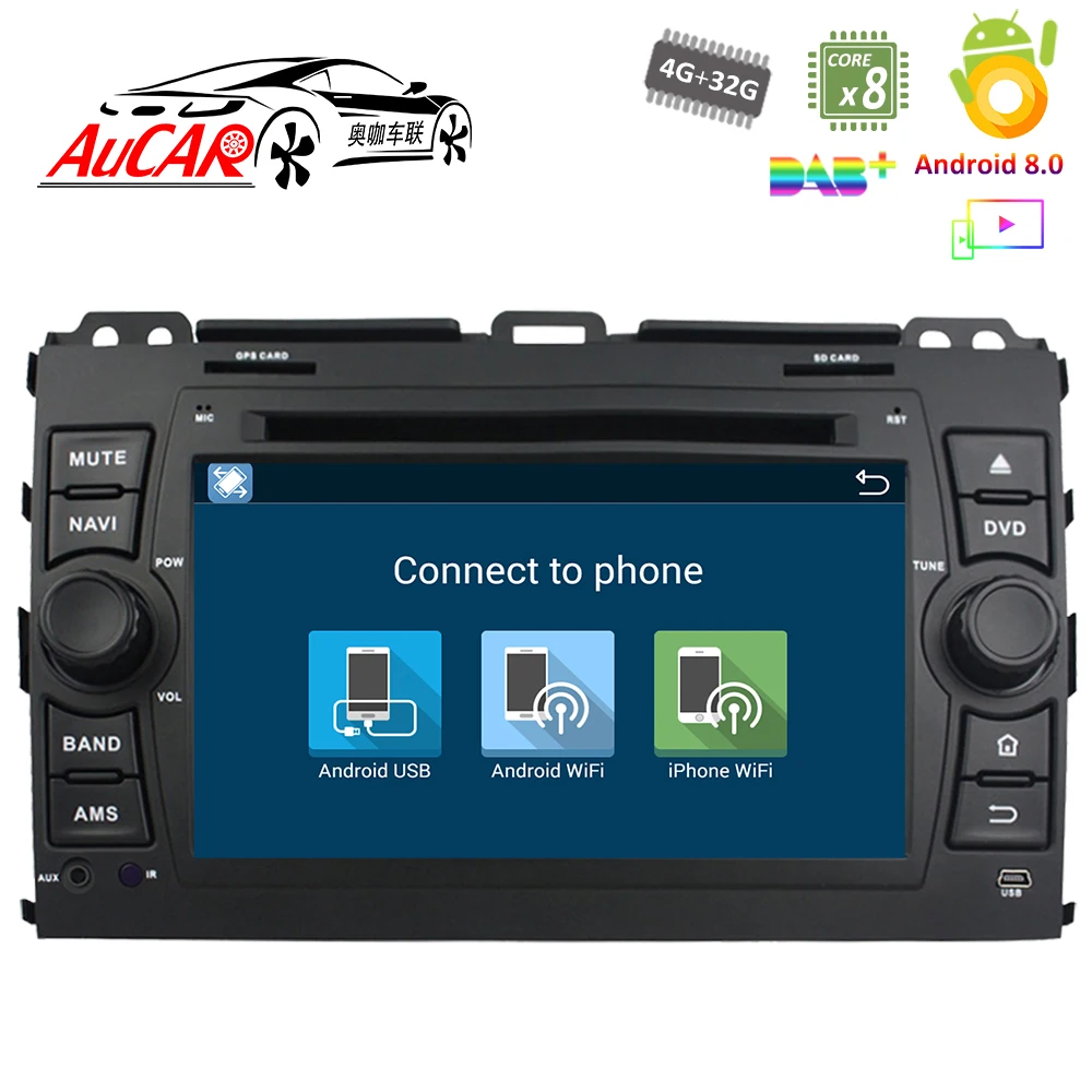 Android 8 0 7 &quotавтомобильный dvd плеер для Toyota Prado 120 Land Cruiser 2002 2009 автомобильный аудио