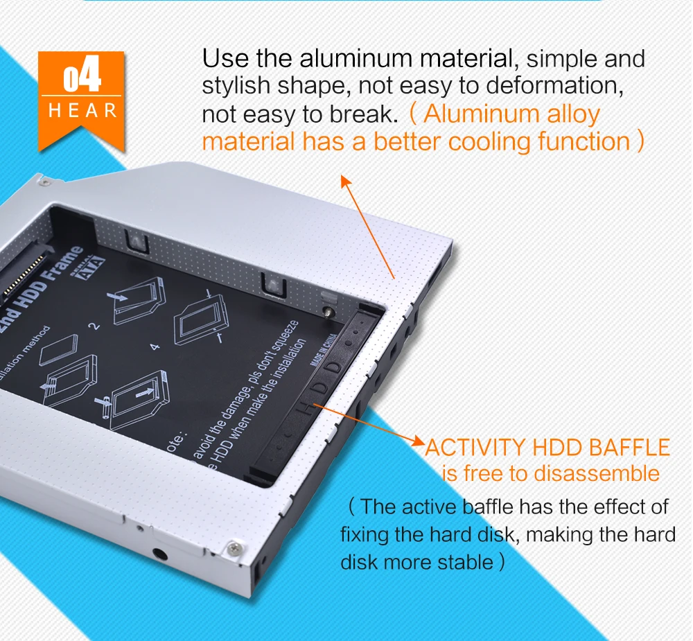 TISHRIC HDD Caddy 9,5 мм IDE адаптер DVD HDD корпус жесткого диска для 2,5 SSD чехол Optibay 9,5 мм CD-ROM Универсальный алюминиевый