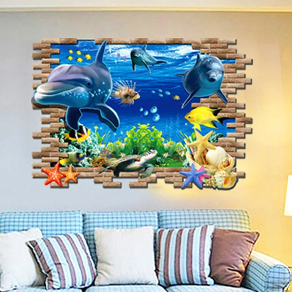 

Cartoon Wall Stickers Cute Animal Figures Decor Wall Art Decal Ocean Dolphin Pegatinas For Kids Rooms Children's Bedroom