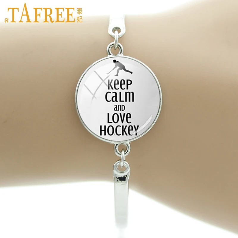 Tafree ювелирный бренд Keep Calm and love Хоккей браслет стекло кабошон купол поле хоккеист