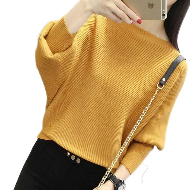 2018 Fashion Women Knit Black Pullover Sweaters Autumn Ladies Loose Striped Knitwear Yellow Elegant Cotton Female Casual Pull | Женская