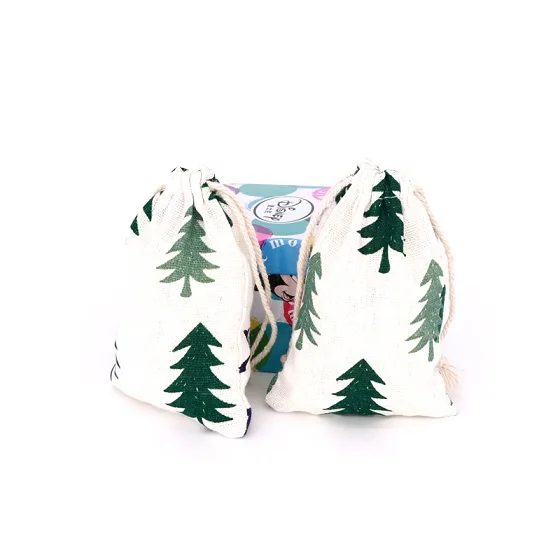 green pine 10pcs/lot Cute Linen Drawable Cotton Bags 9x12cm Handmade Travel Packaging Pouches Dry Small Cloth Jewelry Cotton Bags for Party - Цвет: green pine