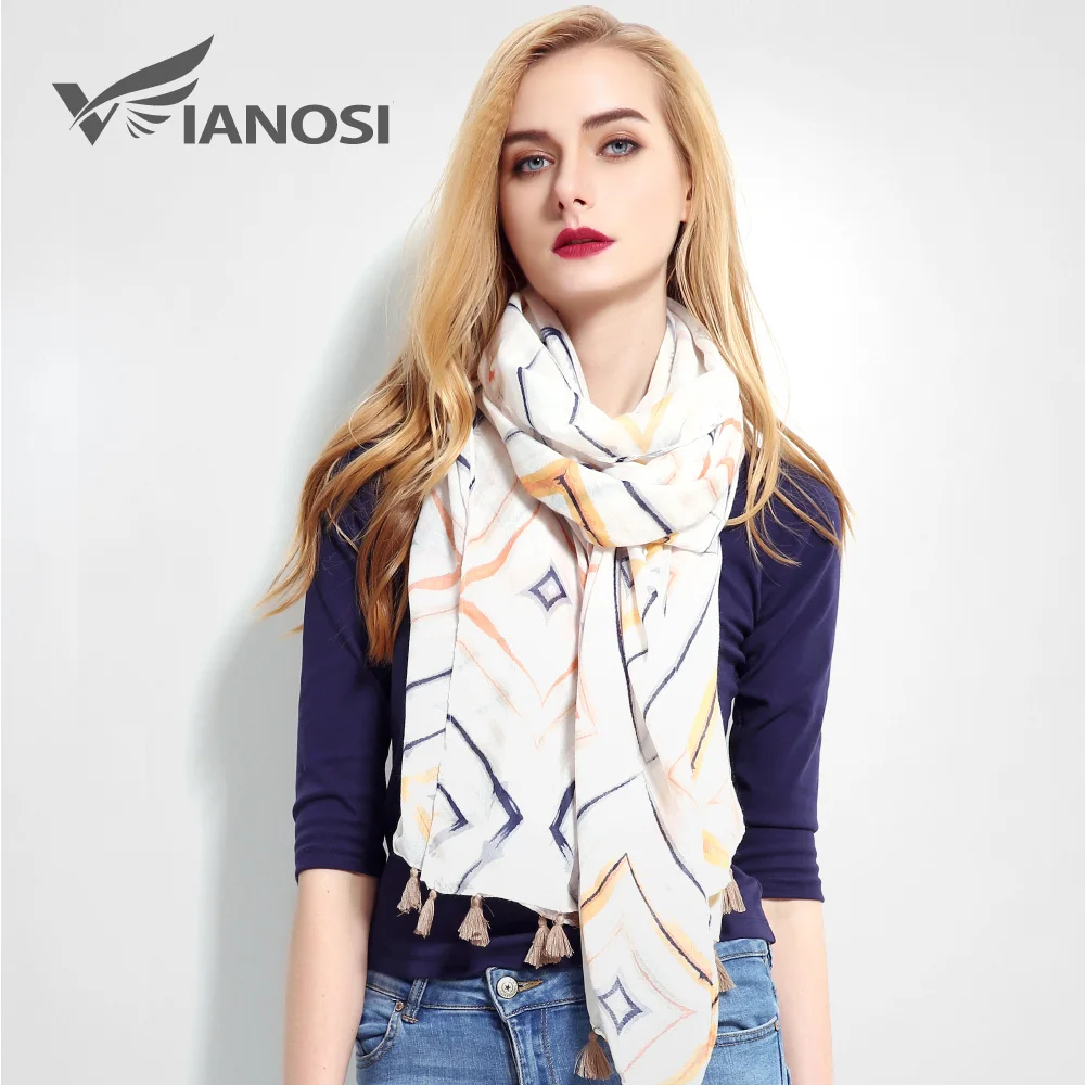 Женский зимний шарф из пашмины VIANOSI толстый теплый палантин в горошек с длинными