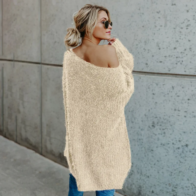 Пуловеры 2019 осень-зима для женщин на одно плечо свитер Свободный вязаный женский