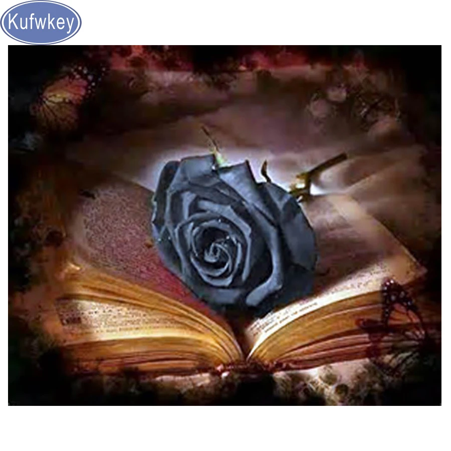 Алмазная 3D живопись сделай сам мозаика из черных роз и книг 5D Вышивка крестиком