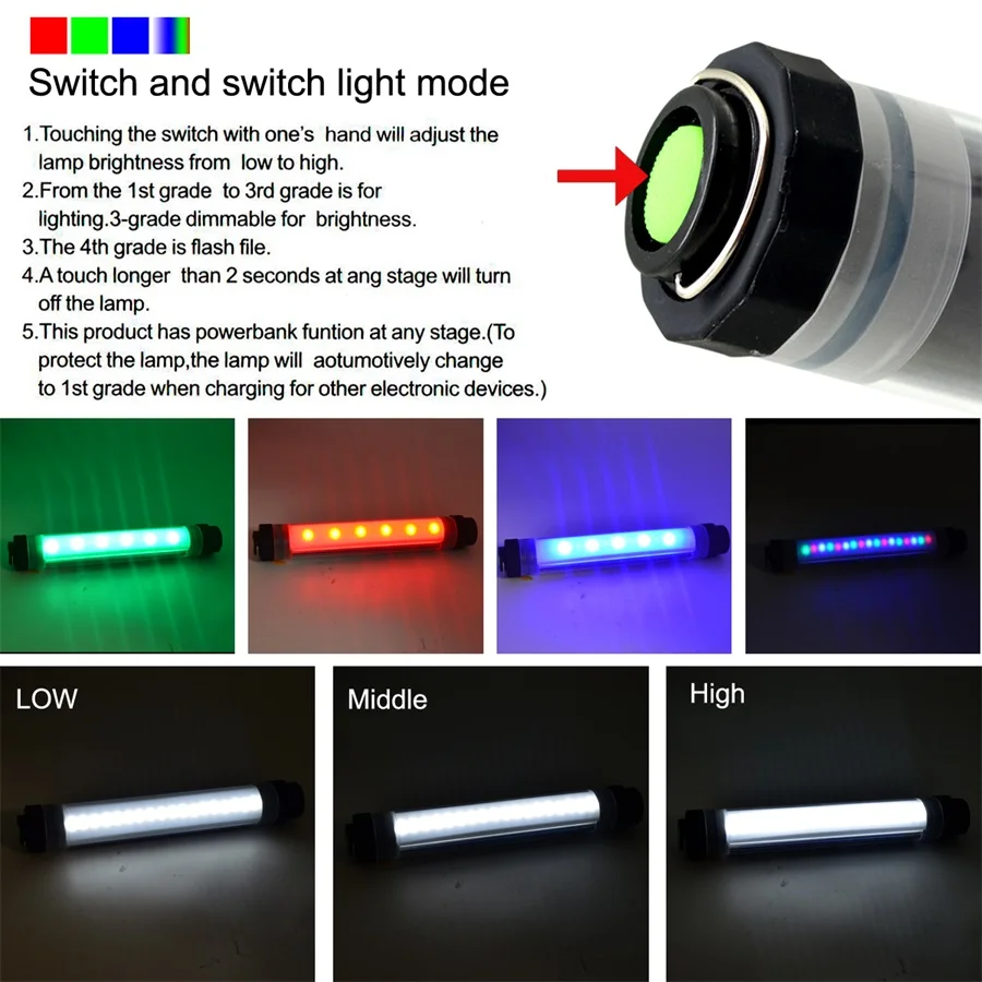 Перезаряжаемые светодио дный Портативный Фонари фонарик IP68 трубки Powerbank