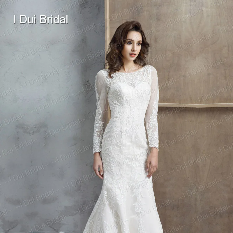 Long Sleeve Lace Wedding Dress Sheath High Quality Fabric and Design