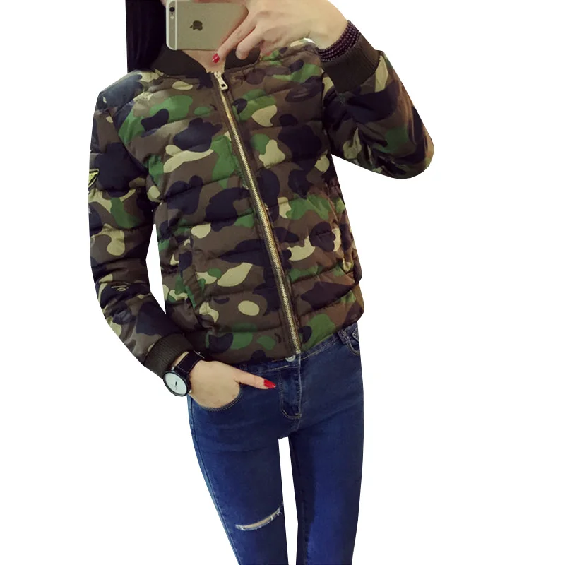 Осенне зимняя парка Женская камуфляжная куртка бомбер хлопковое Стеганое пальто