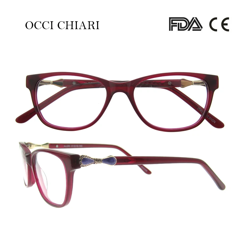 OCCI CHIARI женские очки оправа по рецепту очки с бесцветными линзами Oculos медицинские оптические очки металлические украшения красный W-CERIANI - Цвет оправы: C3
