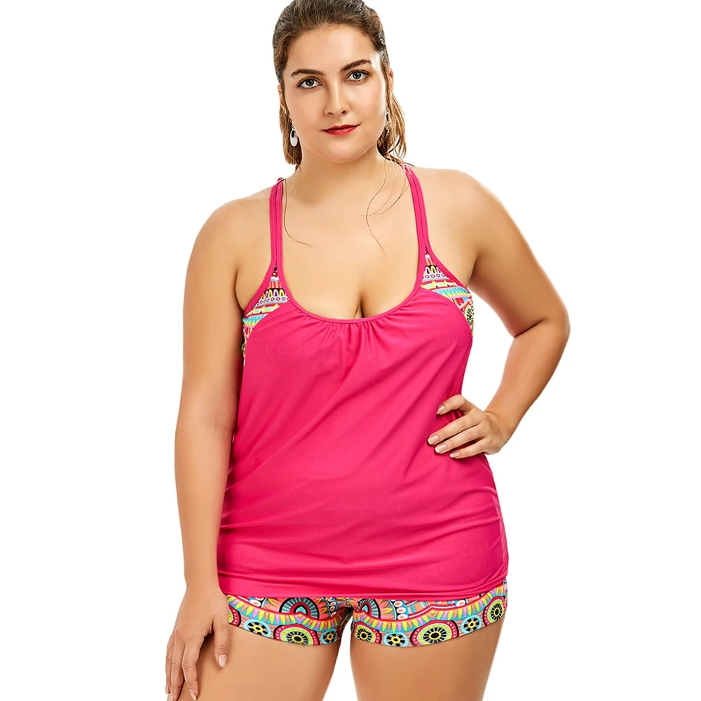 Женский купальник-танкини купальный костюм из двух предметов с принтом и
