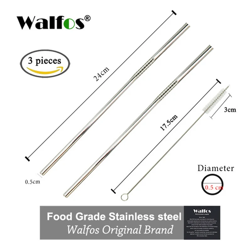 steel I 24cm WALFOS 2 шт многоразовые соломинки для питья Пищевая силиконовая соломинка яркая соломинка для питья с чистящей щеткой - Цвет: steel I 24cm
