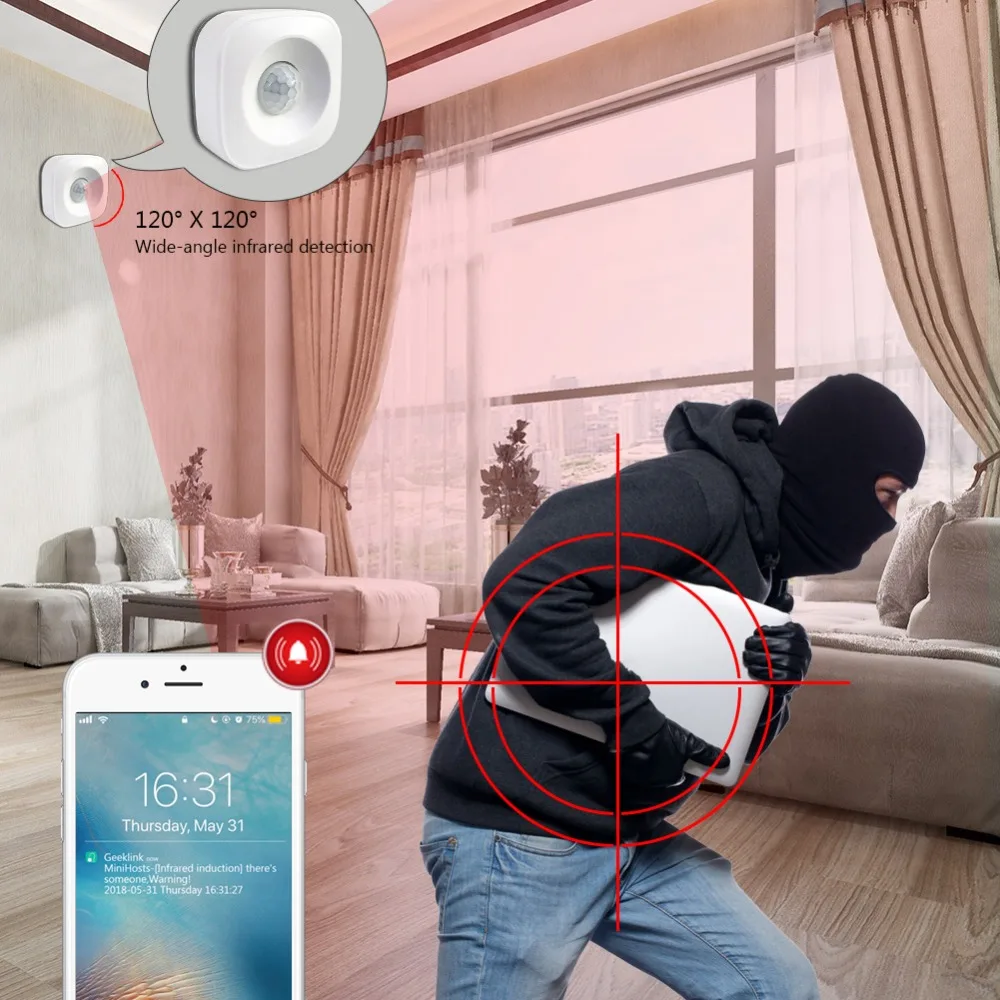 Geeklink Smart Host Work with Alexa Google Home Body Detector Door Sensor Security Suit Alarm Remote Control Monitor Android IOS |