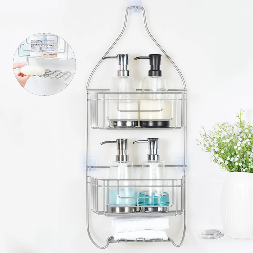 Полки для ванной не перфорированные 2 слоя стеллаж хранения присоска настенный