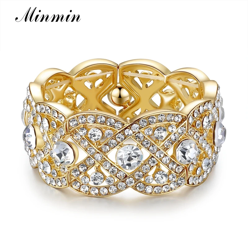 Большие золотистые браслеты Minmin с кристаллами Цветочный браслет для женщин
