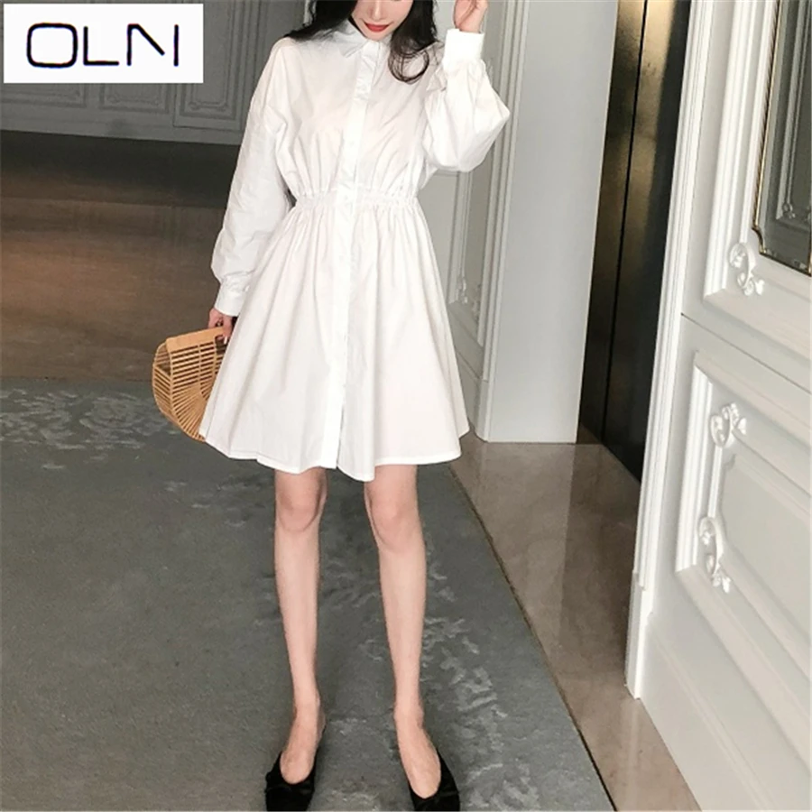 Vestidos корейское платье OLN новое летнее французское белое с маленькими карманами