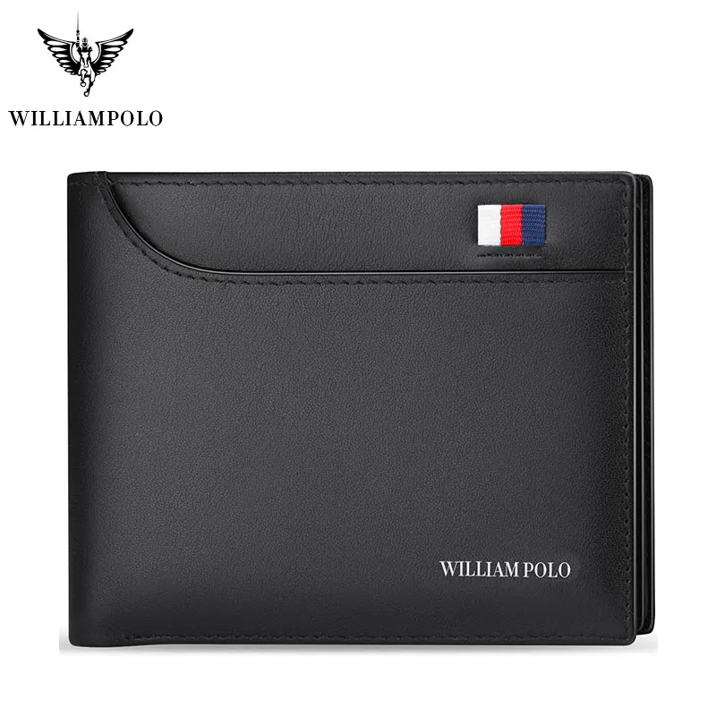 Брендовый деловой мужской кошелек от бренда WilliamPOLO, кошелек из натуральной кожи, двойной кошелек, чехол для кредитных карт, держатель для ID, мужской кошелек для монет, с карманами, Новинка - Цвет: Black