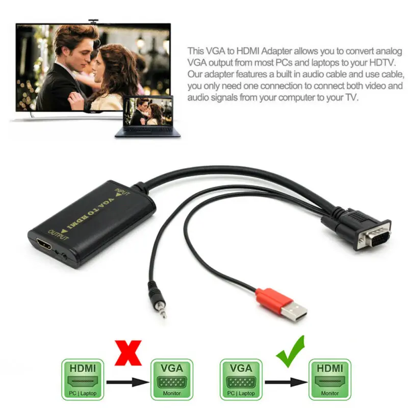 Горячая продажа VGA мужчина к HDMI Женский 1080P HD + Аудио ТВ AV HDTV видео кабель конвертер