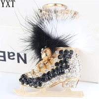 black roller skates shoe feather pendant charm rhinestone crystal purse bag keyring key chain accessories wedding gift