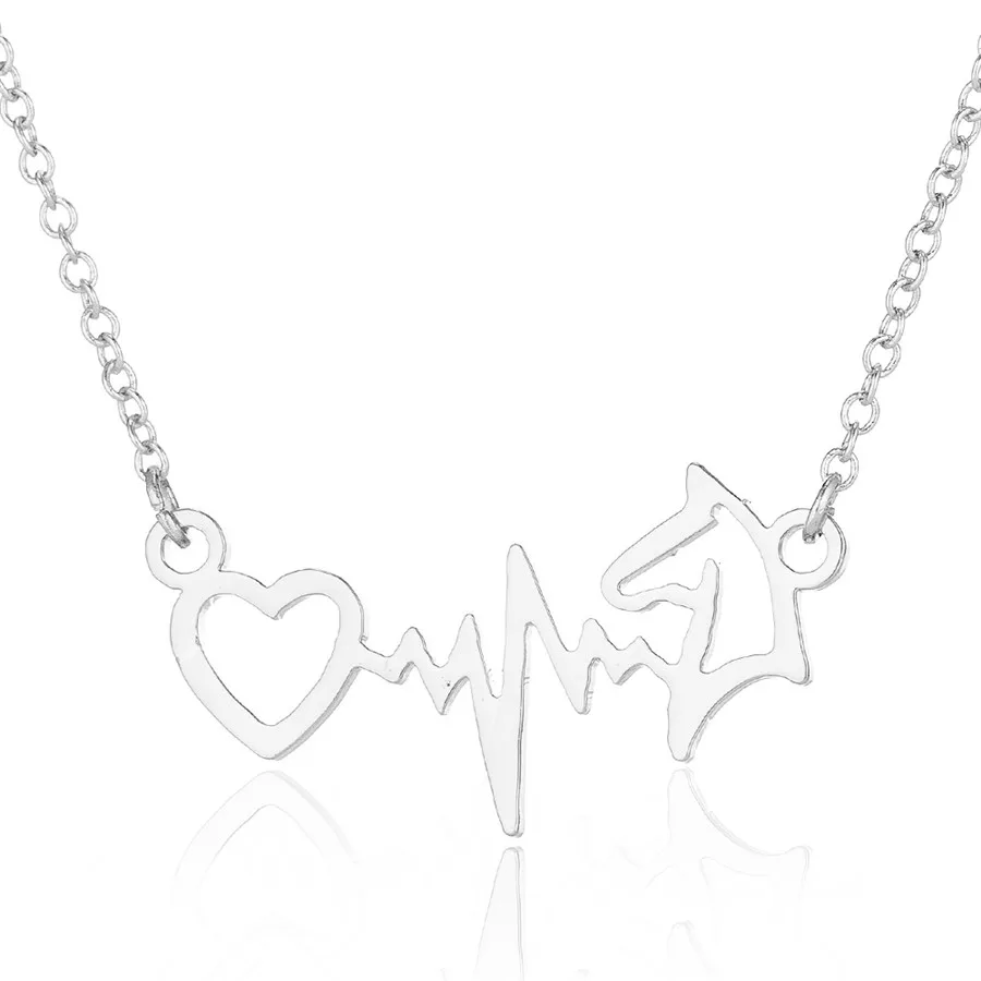 Silver Necklaces Yiustar электрокардиограмма ЭКГ подвеска в форме лошадиной головы ожерелья для женщин из нержавеющей стали ожерелья Модные ювелирные изделия цепочка чокер - Окраска металла: Silver Necklaces
