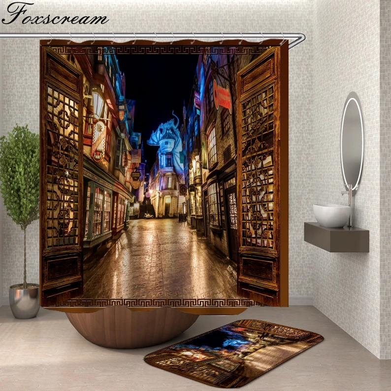 Городская занавеска с крючками для душа сцена красочные занавески для ванной s Ткань 3d Водонепроницаемая Ванная занавеска для душа s или коврик