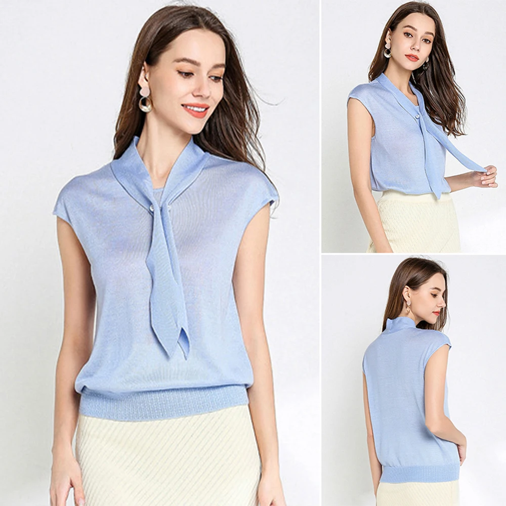 Женская деловая рабочая блузка летняя без рукавов формальная офисная однотонная