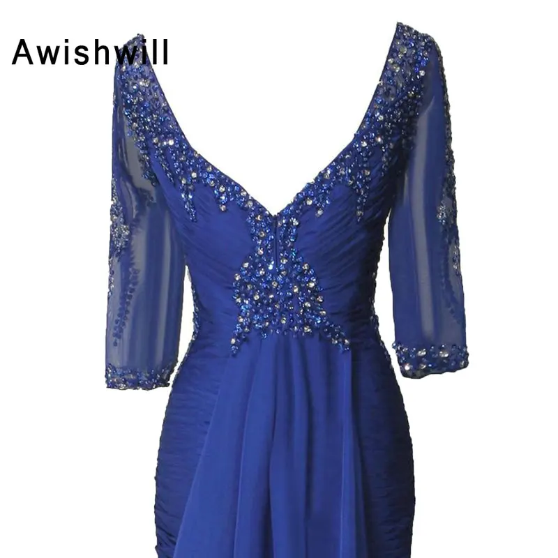 Шифоновое платье для матери невесты с рукавом 3/4 и рюшами|formal evening dress|evening dressevening