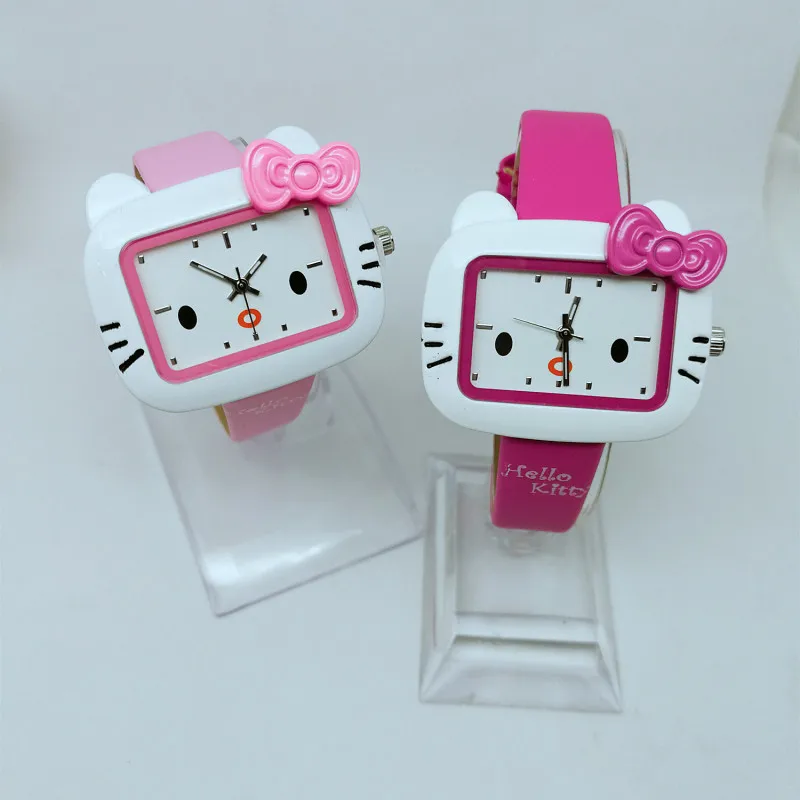 Милые модные женские часы KT cat, детские часы с рисунком hello kitty, кварцевые часы с кожаным ремешком для девочек