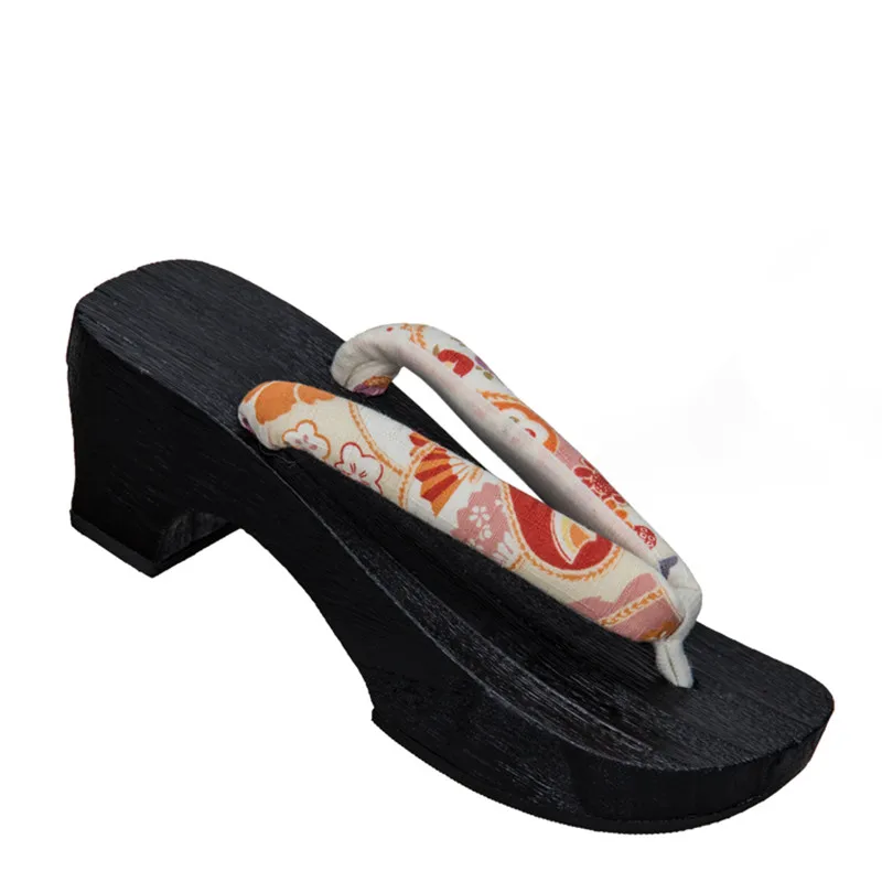 Женские летние шлепанцы с цветочным принтом черные расписные деревянные