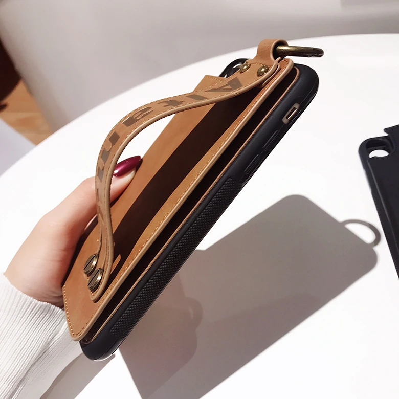 Модный чехол-бумажник с ремешком на запястье для Iphone X, Xs, Max, Xr, 10, 8, 7, 6, 6s Plus, роскошный кожаный чехол, Fundas