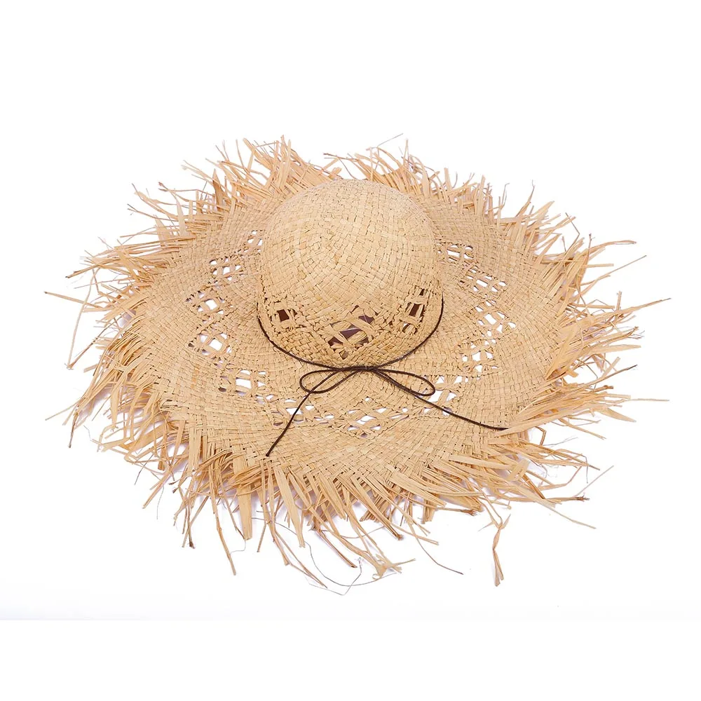 Женская Соломенная шляпка от солнца FS воздухопроницаемая пляжная из рафии с