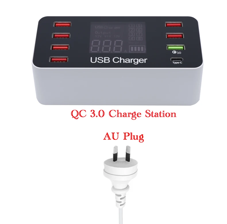 QC3.0 AU plug Usb зарядная станция Быстрая зарядка 3,0 4,0 40 Вт PD Смарт usb type C Быстрая Зарядка Док-станция светодиодный дисплей для iPhone зарядное устройство - Тип штекера: QC3.0 AU plug