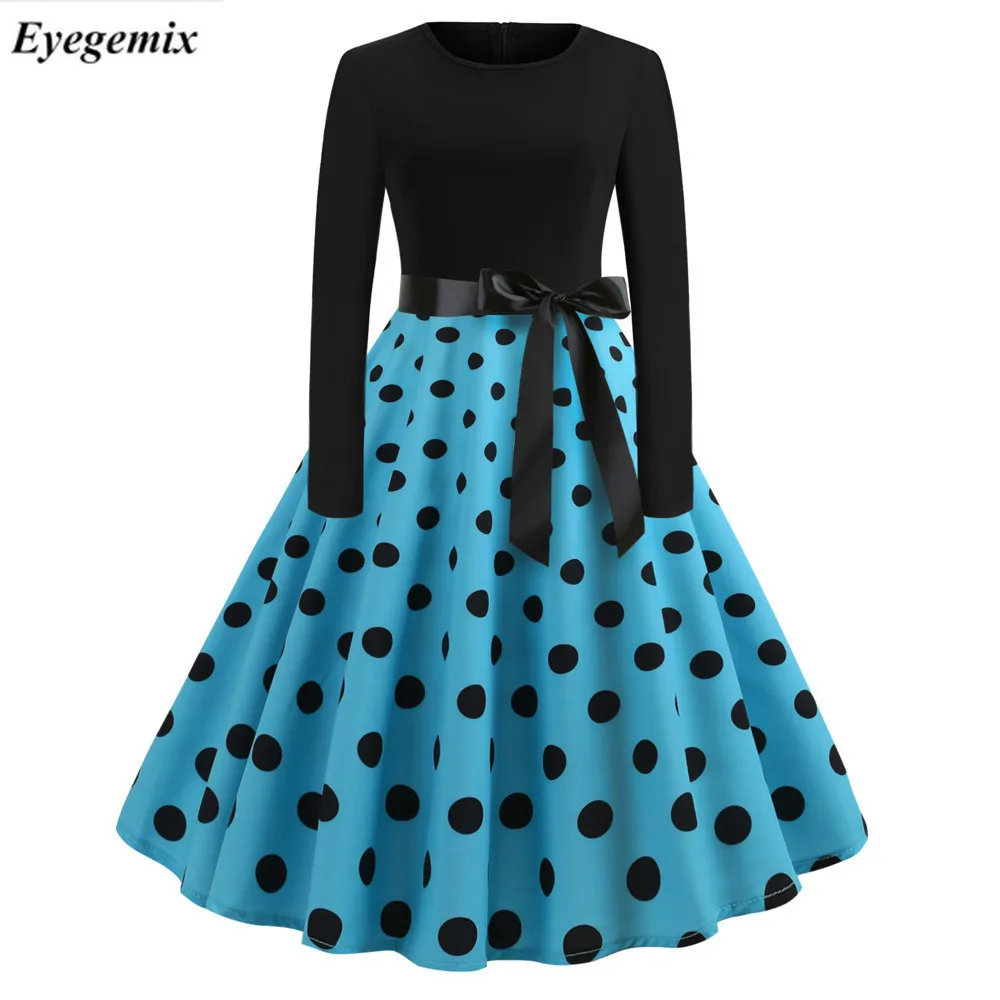 2019 винтажные платья повседневные женские кусачки с бантом одна линия Pin Up платье