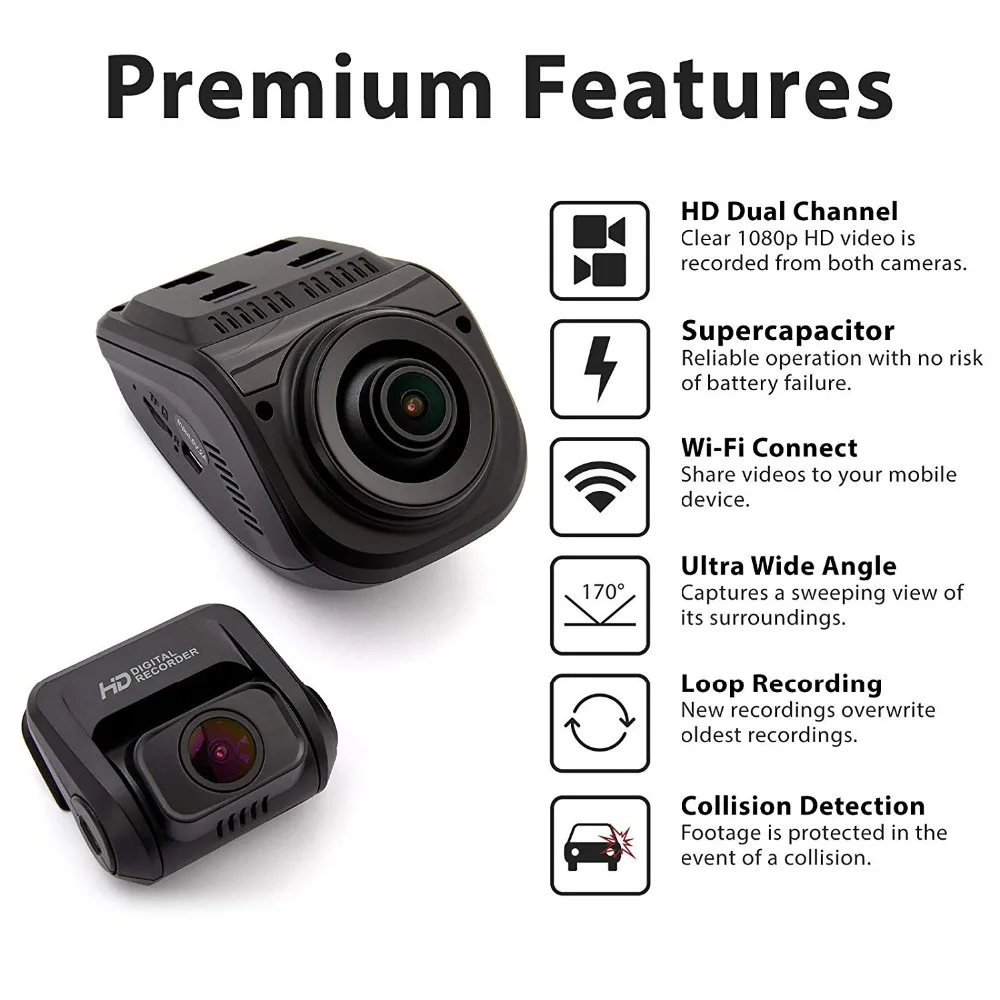 Rexing V1P 3-го поколения WiFi Dual 1080p+ 1080p Full HD фронтальная и задняя камера 170 градусов широкоугольная Автомобильная видеорегистратор