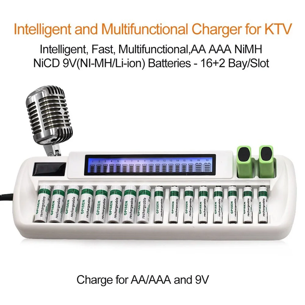 RYDBATT LCD экран inteligente 16 Bay/слот Смарт зарядное устройство для AA AAA NiCd NiHM аккумуляторы