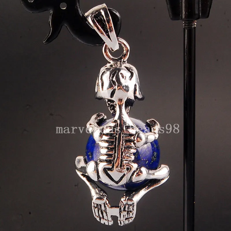 Красивые украшения 18x40 мм смешанный камень круглый шар череп ожерелье с