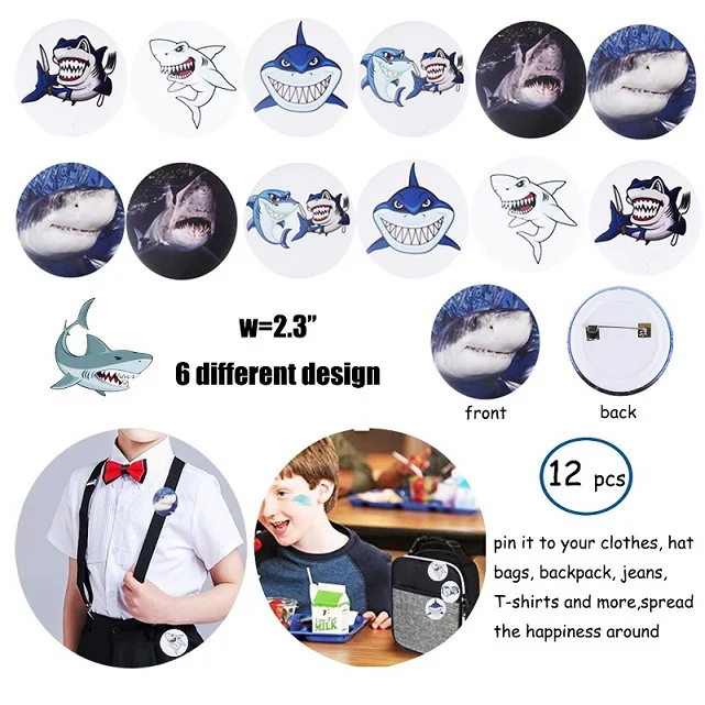 12pcs shark badge Акула, вечерние принадлежности, упаковка, тату-стикер в форме ожерелья, Акула, Подарочная сумка, браслет для детей под морем, Goody Bags - Цвет: 12pcs shark badge