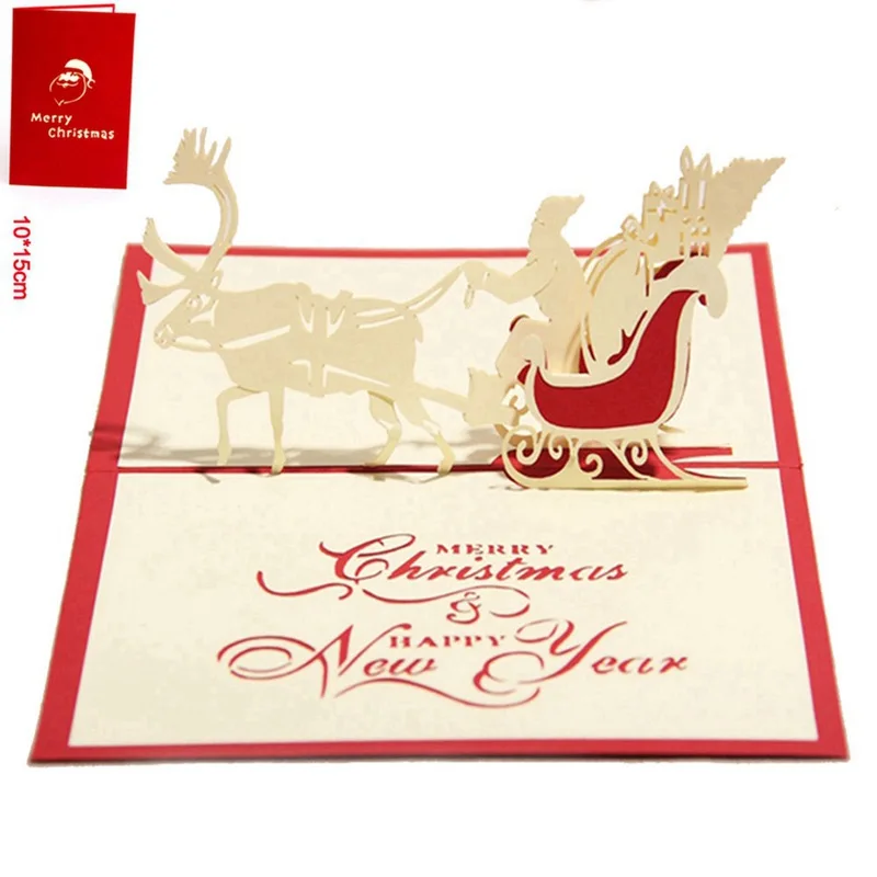 2019 Merry Christmas 3D Pop up Cards Handmade Postcards Greeting for New Year Kids Gifts | Дом и сад