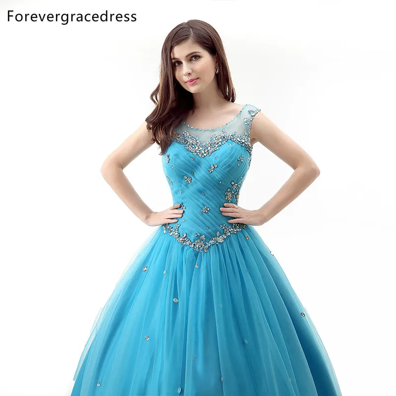 Forevergracedress 2017 реальные фотографии Голубой цвет Quinceanera платье пикантные длинные с