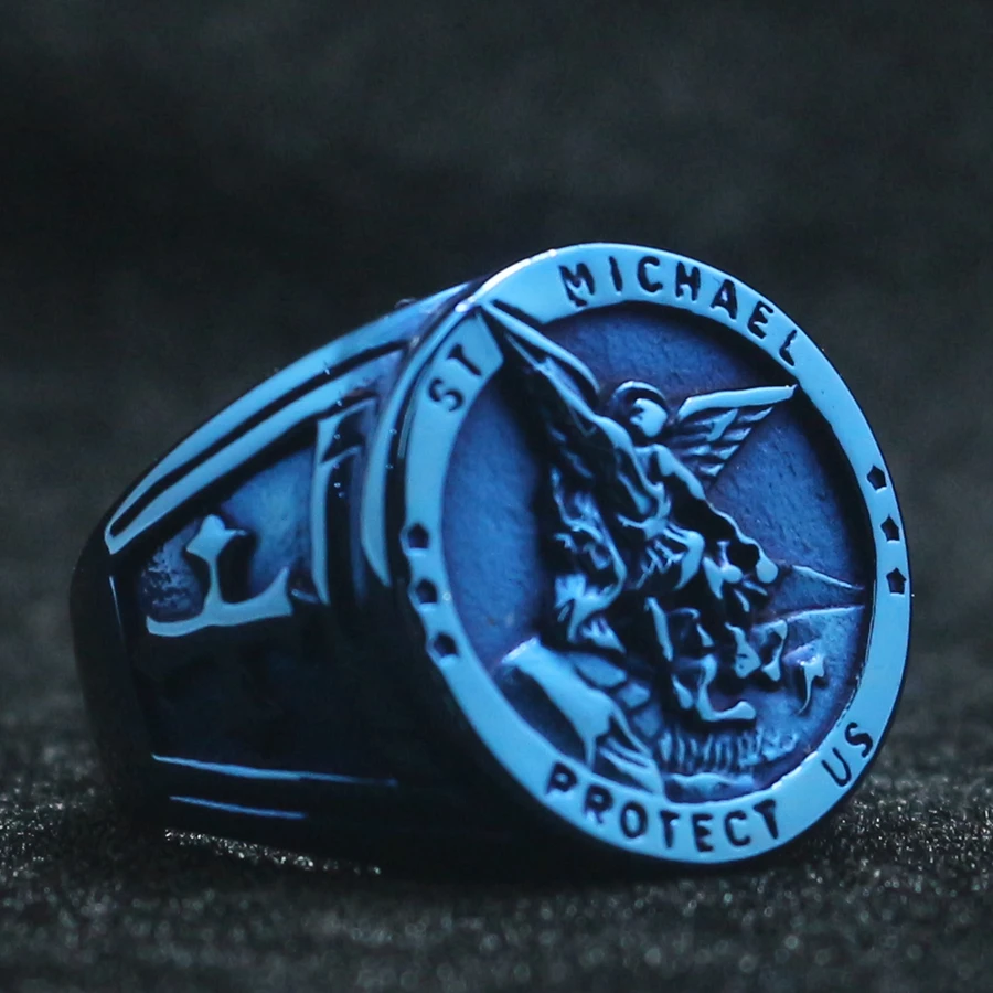 Новейшее мужское кольцо из нержавеющей стали 316L с крутым крестом Saint Michael Protect US