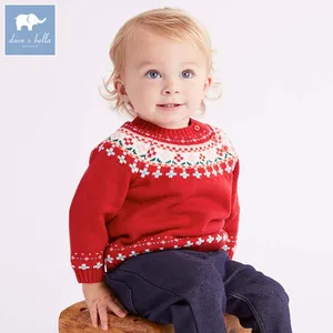 Осенний красный хлопковый пуловер для маленьких мальчиков DBZ6026, свитер, милая одежда, вязаный свитер для малышей