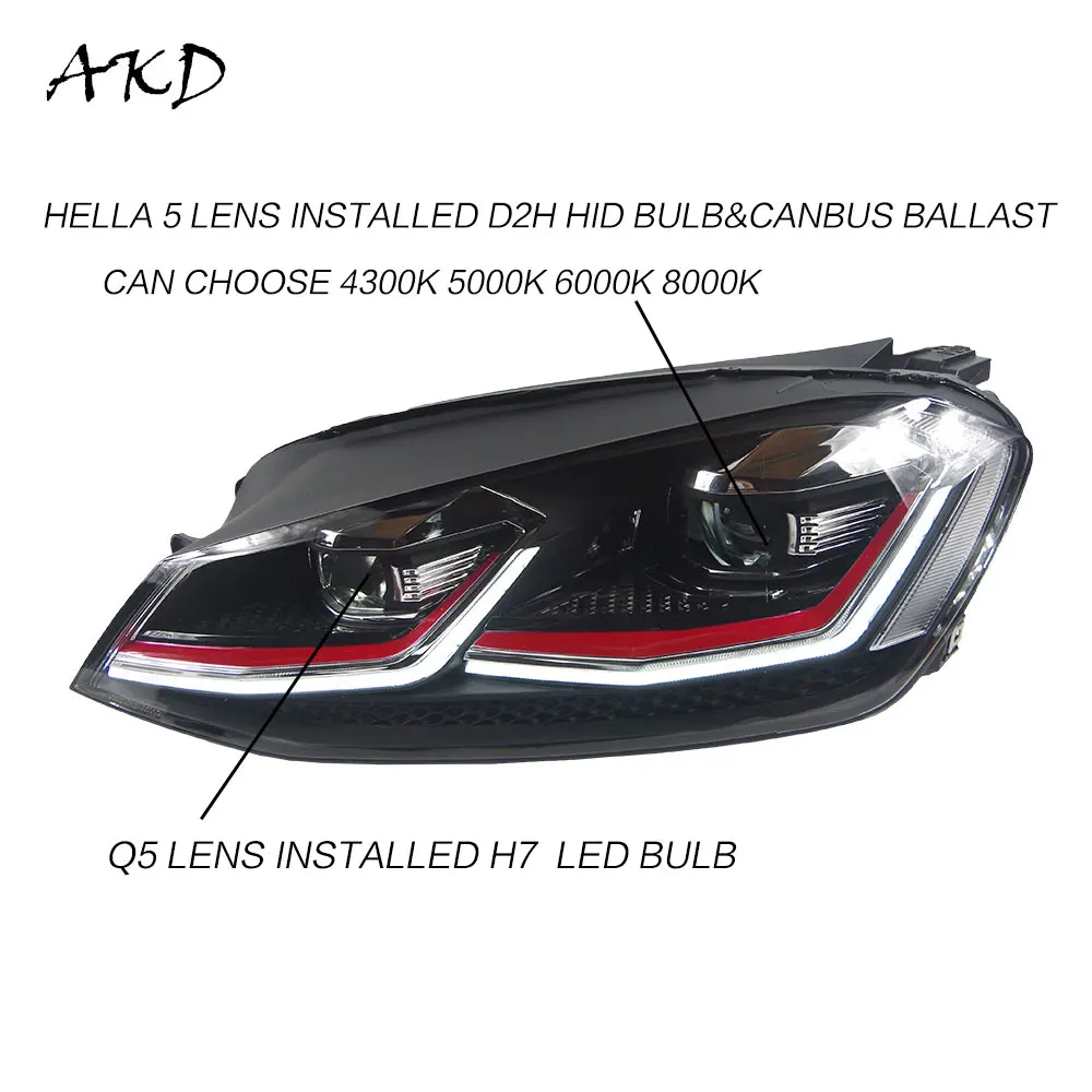 Головной фонарь в сборе для Volks wgen Golf 7 фары Golf 7,5 светодиодный фонарь DRL динамический сигнал поворота Биксеноновые линзы HID - Цвет: GTI XENON LED