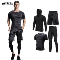 men sportswear black compression sports suit elastic tracksuit breathable workout clothes jogging fitness training running set