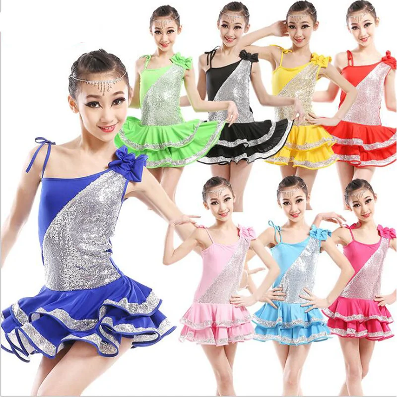 Платье для бальных танцев с блестками девочек детские профессиональные